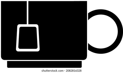 The icon is a small mug with a tea bag, black silhouette. Highlighted on a white background. Vector illustration. A series of business icons.