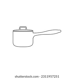 Icono de una pequeña cacerola con un mango largo para cocinar el segundo plato sobre un fondo blanco. Imagen vectorial.