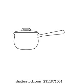 Icono de una pequeña cacerola con un mango largo para cocinar el segundo plato sobre un fondo blanco. Imagen vectorial.
