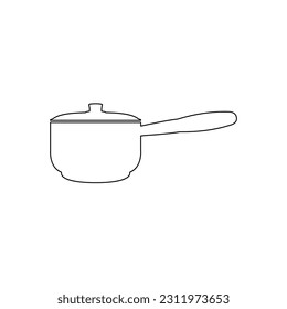 Icon of a small saucepan with a long handle for cooking the second course on a white background. Vector image.