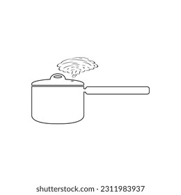 Icono de una pequeña cacerola con un mango largo para cocinar el segundo plato sobre un fondo blanco. Imagen vectorial.