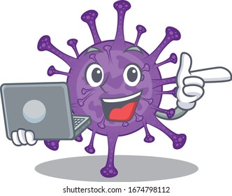 An icon of smart bovine coronavirus working with laptop