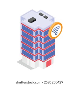 Icon of a smart building integrated with IoT antenna