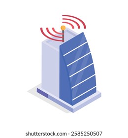 Icon of a smart building integrated with IoT antenna