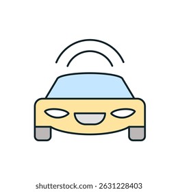 Icon of a smart car sending data through a wireless connection, representing the concept of smart cities and connected vehicles