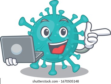 An icon of smart corona zygote virus working with laptop