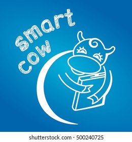icon smart cow with a book. Stylized cow