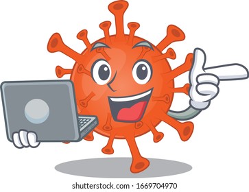 An icon of smart deadly corona virus working with laptop