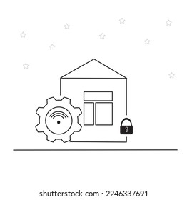 El icono de la línea del sistema Smart Home. Hogar, seguridad, protección, propiedad privada. El concepto de tecnología moderna.