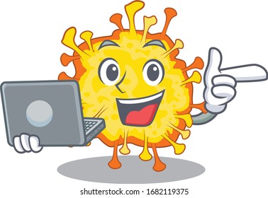 An icon of smart minacovirus working with laptop
