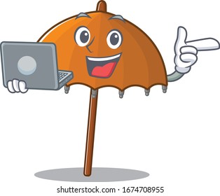 An icon of smart orange umbrella working with laptop