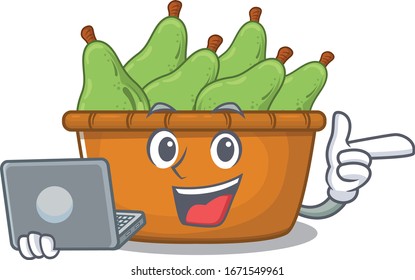 An icon of smart pear fruit box working with laptop