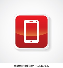 Icon of Smart Phone on Red Glossy Button. Eps-10
