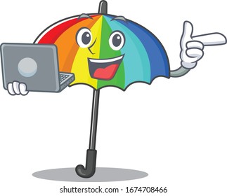An icon of smart rainbow umbrella working with laptop
