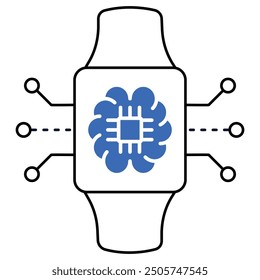 An icon of a smart wearable device with AI technology, representing wearable AI, smart gadgets, and digital health monitoring.