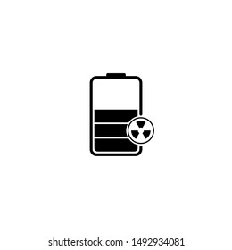 Icon of smartphone battery with nuclear atomic sign. Outline concept illustration of future technology with radioactive symbol