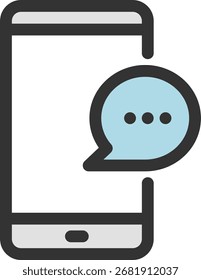 Icono de un teléfono inteligente con una burbuja de chat, que simboliza la mensajería móvil y la comunicación. Perfecto para App, redes sociales y Asistencia al cliente