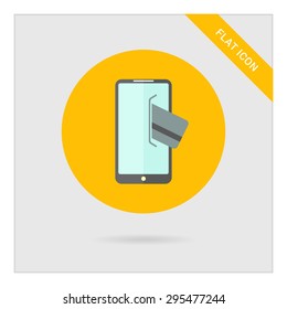 Icon of smartphone and credit card inserted into its screen
