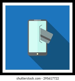 Icon of smartphone and credit card inserted into its screen