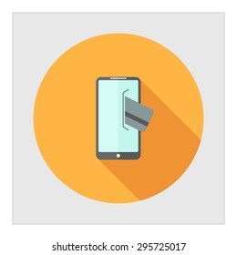 Icon of smartphone and credit card inserted into its screen