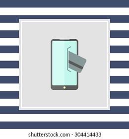 Icon of smartphone and credit card inserted into its screen