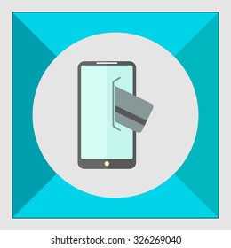 Icon of smartphone and credit card inserted into its screen