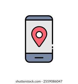 
icon  Smartphone with location pin, ideal for maps and navigation concepts.
Map, technology, navigation, GPS, travel mobile. Isolated white background editable, eps 10
