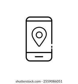 
icon  Smartphone with location pin, ideal for maps and navigation concepts.
Map, technology, navigation, GPS, travel mobile. Isolated white background editable, eps 10
