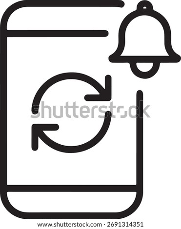 Icon of a smartphone with a notification bell and refresh arrows, symbolizing updates.