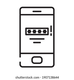 icon of smartphone with password icon over white background, half line style, vector illustration