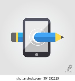 Icon of smartphone with pencil coming through screen