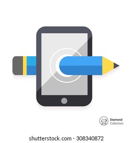 Icon of smartphone with pencil coming through screen