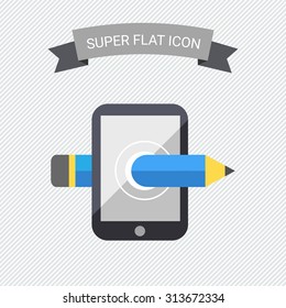 Icon of smartphone with pencil coming through screen