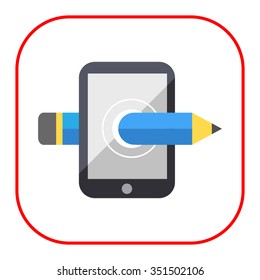 Icon of smartphone with pencil coming through screen