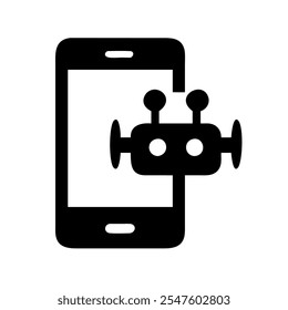 Ícone de um smartphone e robô, simbolizando IA ou automação em dispositivos móveis.