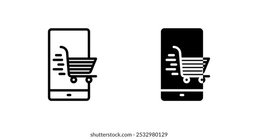 Icon of a smartphone with a shopping cart, representing mobile e-commerce.