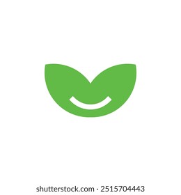 Diseño único verde de la hoja de la sonrisa del icono con el fondo en blanco