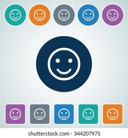 Icon of Smiley Face Sign in Multi Color Circle & Square Shape. Eps-10.