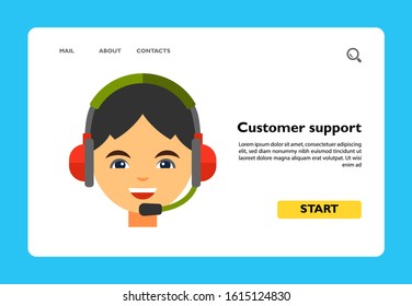 Icon of smiling person in headset. Audio, call center, operator. Customer service concept. Can be used for topics like sales, telemarketing, shopping