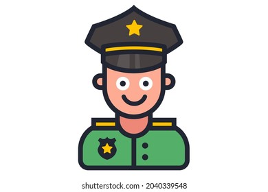 icon of a smiling police officer on a white background. flat vector illustration