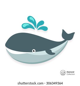 Icon of smiling whale with water fountain 