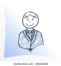 icon of smiling worker in gray and blue colors, vector