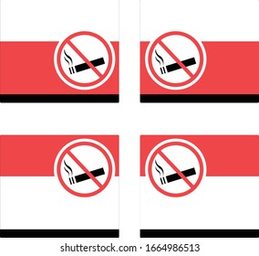 icon smoke is sloping, border is cruve, label for no smoke on red white black frame, icon no smoke in left position, icon no smoke in right position, Smoking is not allowed, There's no smoking inside.