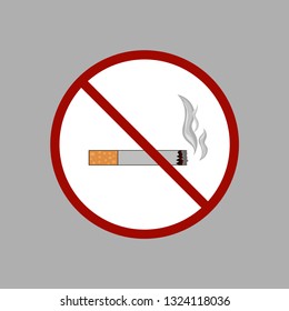 Icon of smoking cigarette. In a red squared circle. No smoking . vector illustration