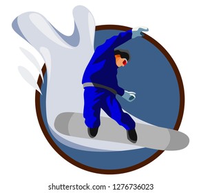 icon, snowboarder on snowboard, Winter sports, vector isolated on white background