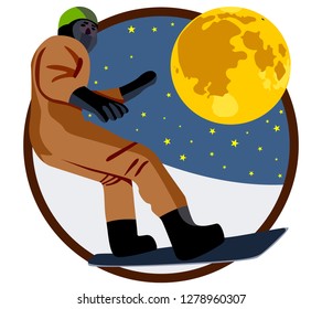 icon, snowboarder on snowboard, Winter sports, vector isolated on white background