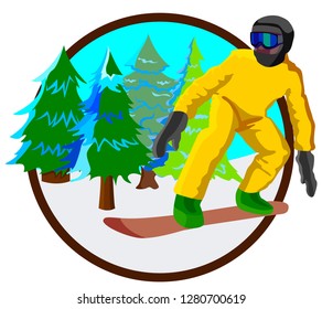 icon, snowboarder on snowboard, Winter sports, vector isolated on white background