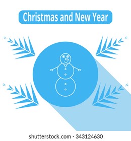 Icon Snowman on Christmas and New Year, on a white background