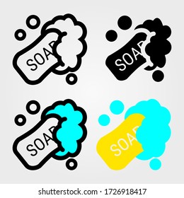 The icon soap with bubbles for wash from virus. Fully editable, resizable, and color can be changed.