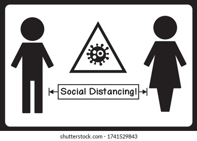 icono de distanciamiento social, protección y ayuda a prevenir la propagación de virus, Hombres y mujeres con antecedentes blancos